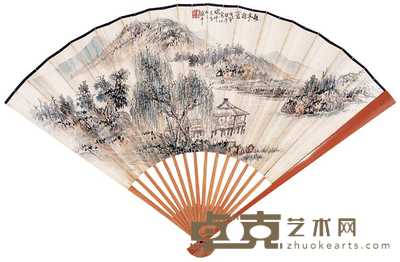 余药心 溪亭话旧 成扇 18×50cm